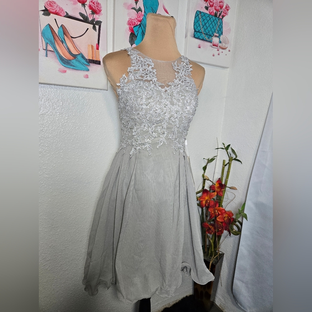 Chic Silver Lace Women's Prom Dress